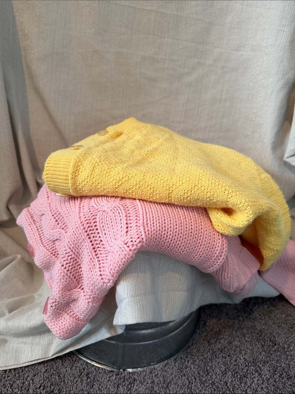 Two Vintage SweaterPink Cable Knit Sweater and Yellow ButtonSweater Duo Sz Large